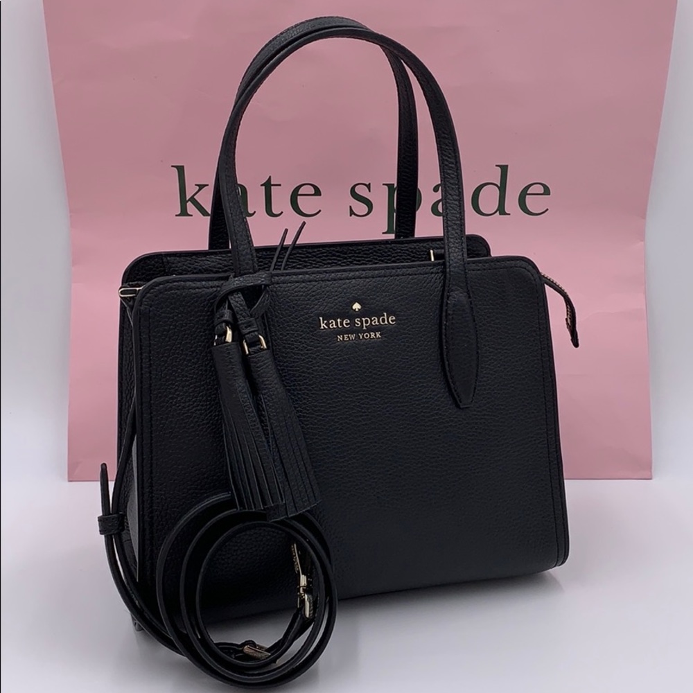 kate spade Black Leather Structured Satchel with Tassel